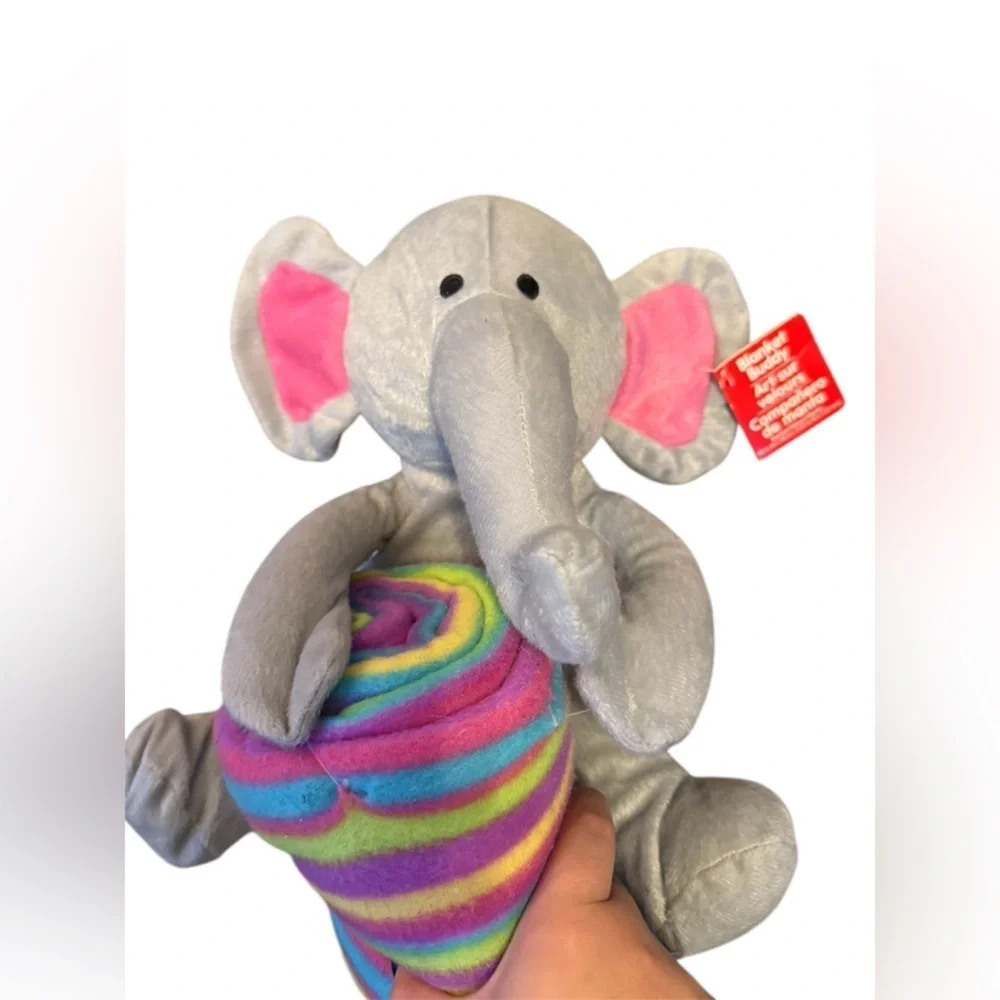 Cuddly Elephant Plush with Striped Blanket